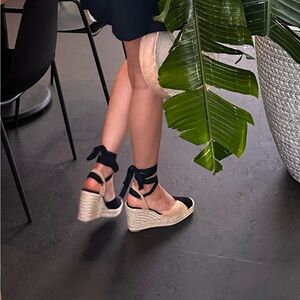 Zara Black and Cream Espadrille Wedges